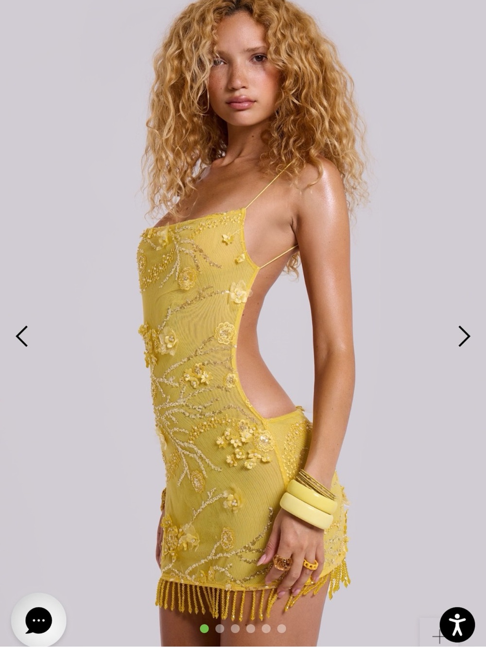 Jaded London Yellow Beaded Backless Fringe Slip Dress
